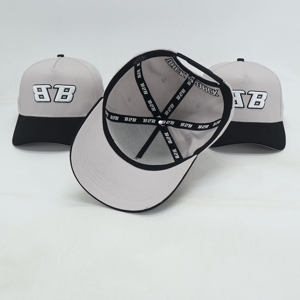 2 Tone Grey and Black 5 Panel Baseball Cap